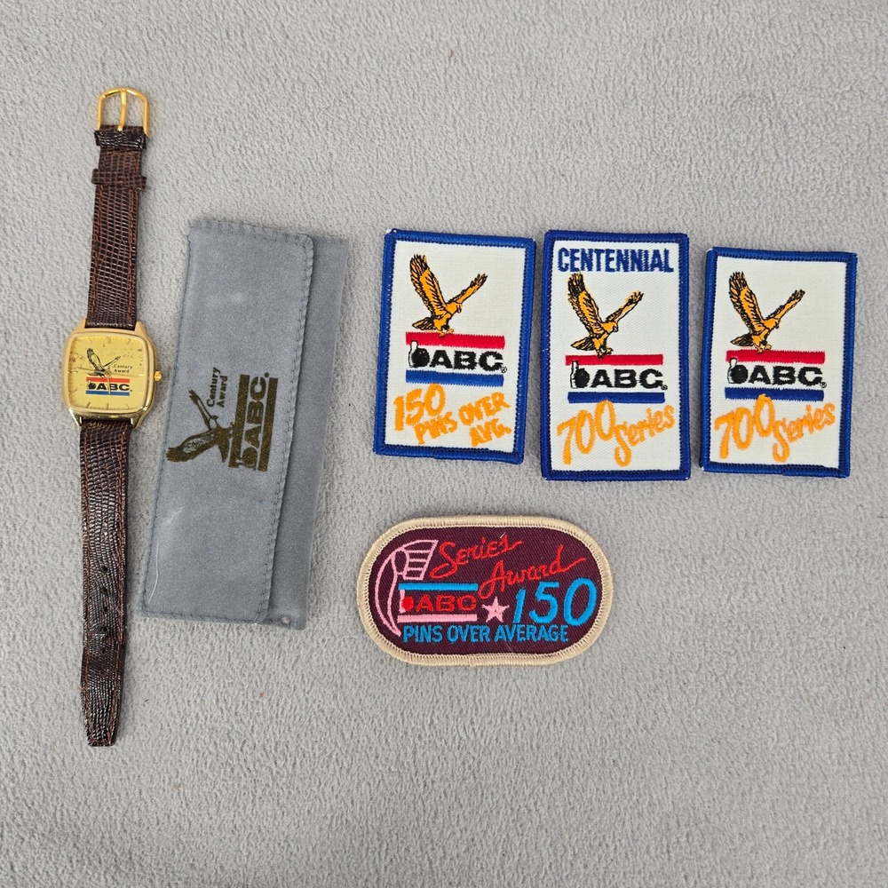 Vintage ABC American Bowling Congress Century Watch & 700 Series Patches Set Men